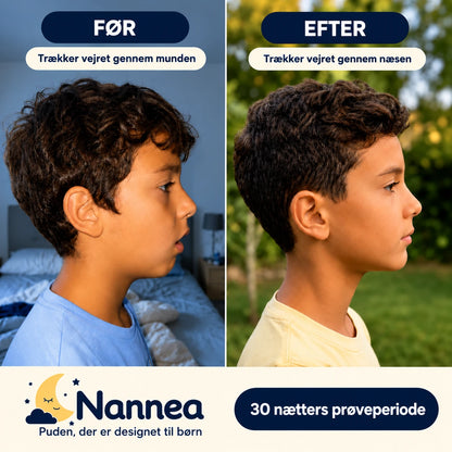Barn i profil før og efter Nannea-puden #da